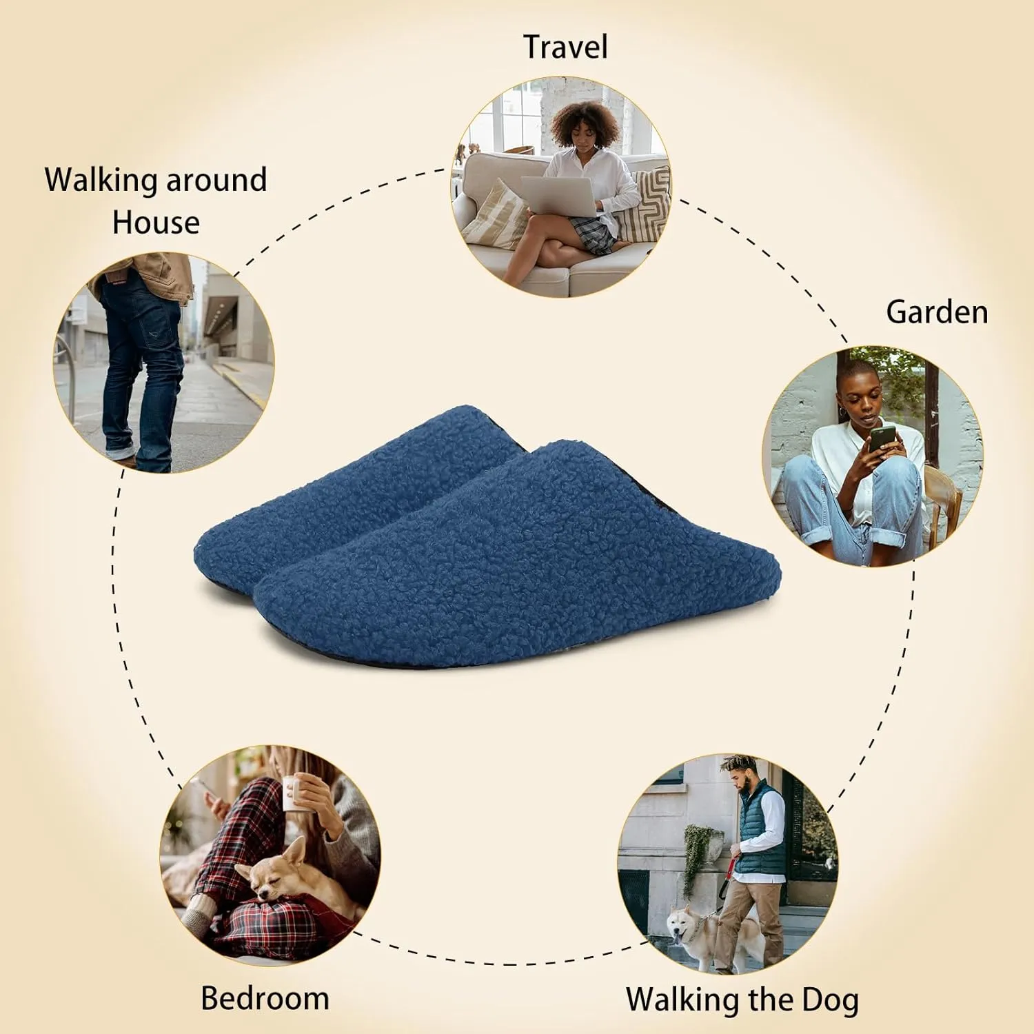 QFH Womens & Mens Cozy House Slippers - Portable Travel Shoes with Flexible Rubber Sole & Soft Velvet Lining