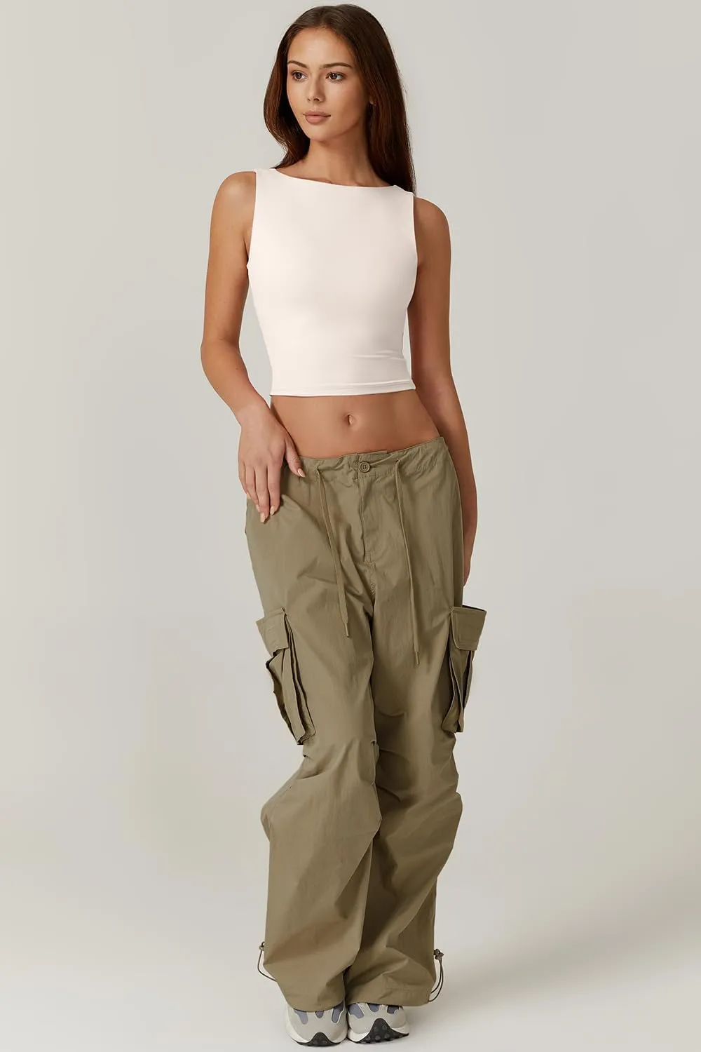 QINSEN Women's Sexy Open Back Sleeveless Crop Tank High Neck Slim Fit Cropped Tee Shirt Y2k Tops