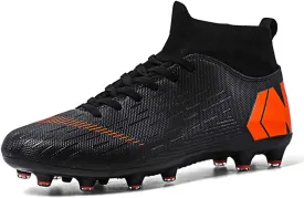 Soccer Boots Shoes for Big Boy - Turf Indoor Youth Football Shoes - High Top Ankle Boots Colorful Ribbon for Men - Outdoor Training TF/AG