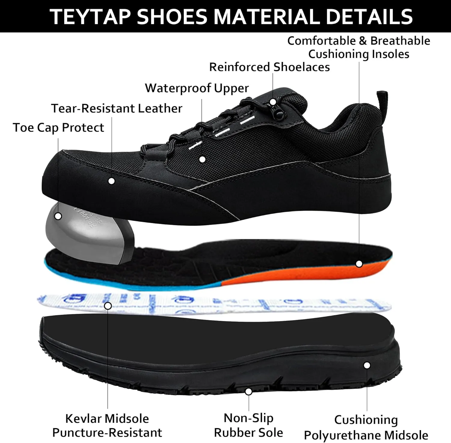 Steel Toe Non Slip Work Shoes for Men WomenWaterproof Lightweight Safety Sneakers