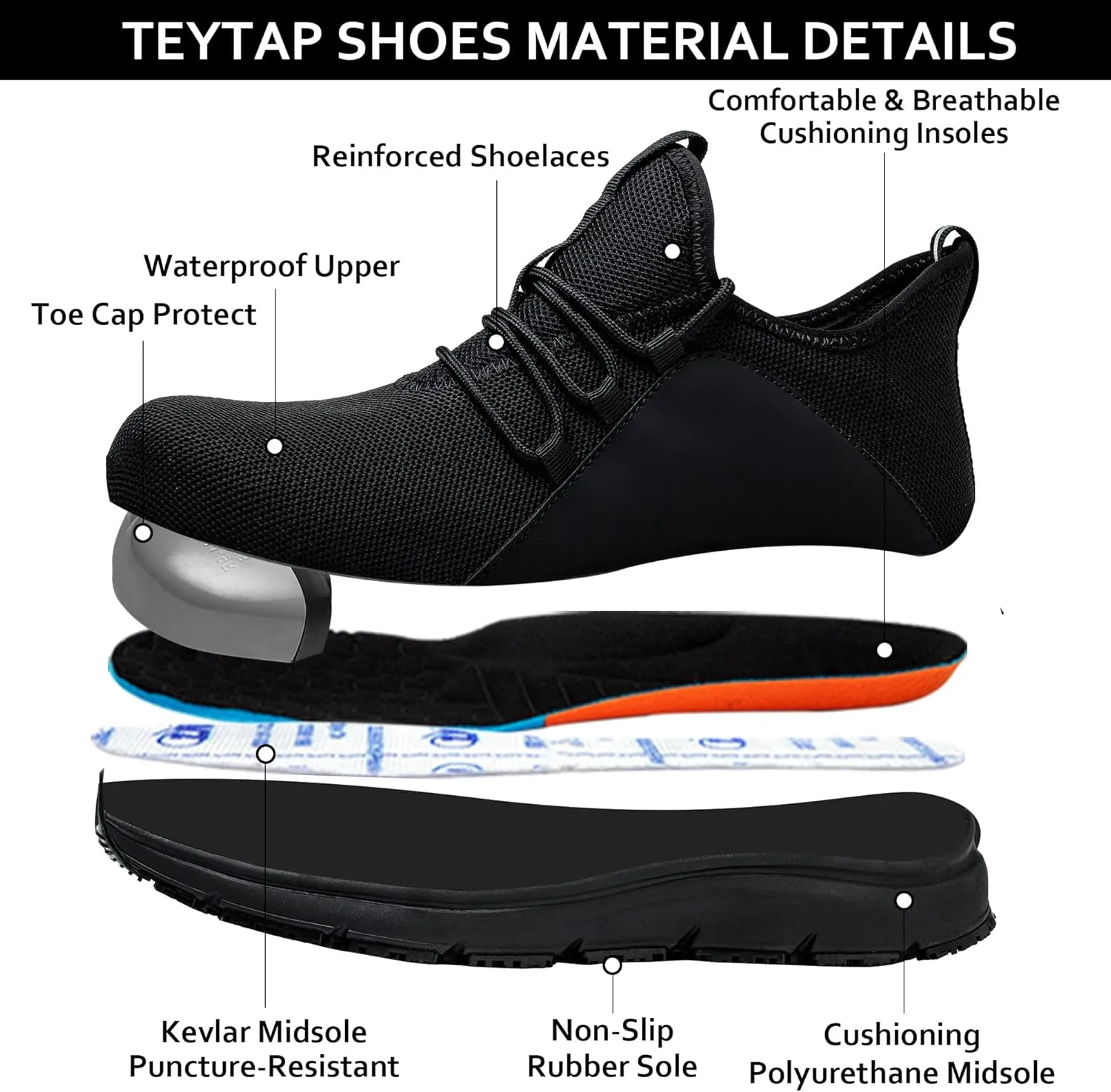Steel Toe Non Slip Work Shoes for Men WomenWaterproof Lightweight Safety Sneakers