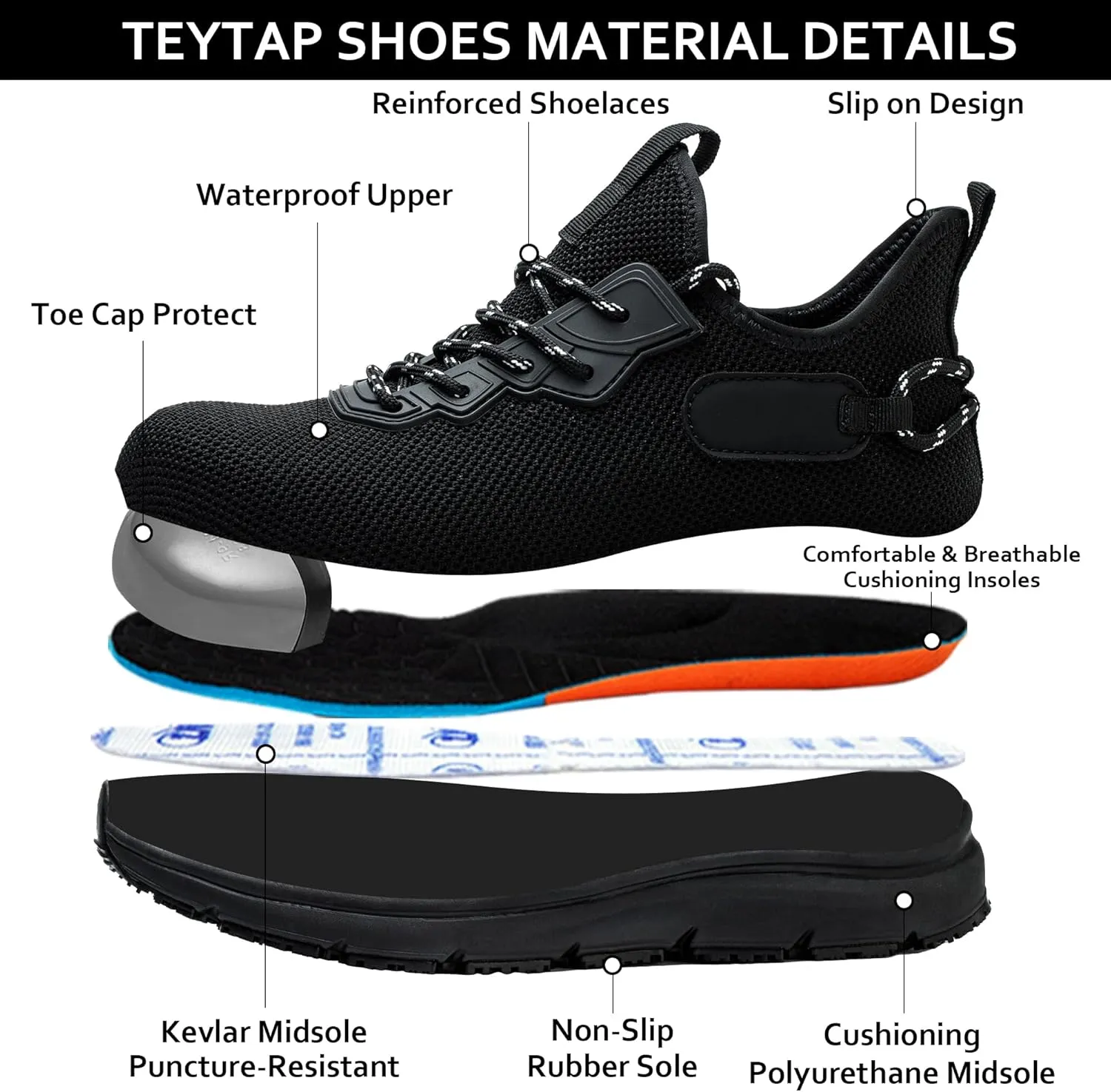 Steel Toe Non Slip Work Shoes for Men WomenWaterproof Lightweight Safety Sneakers
