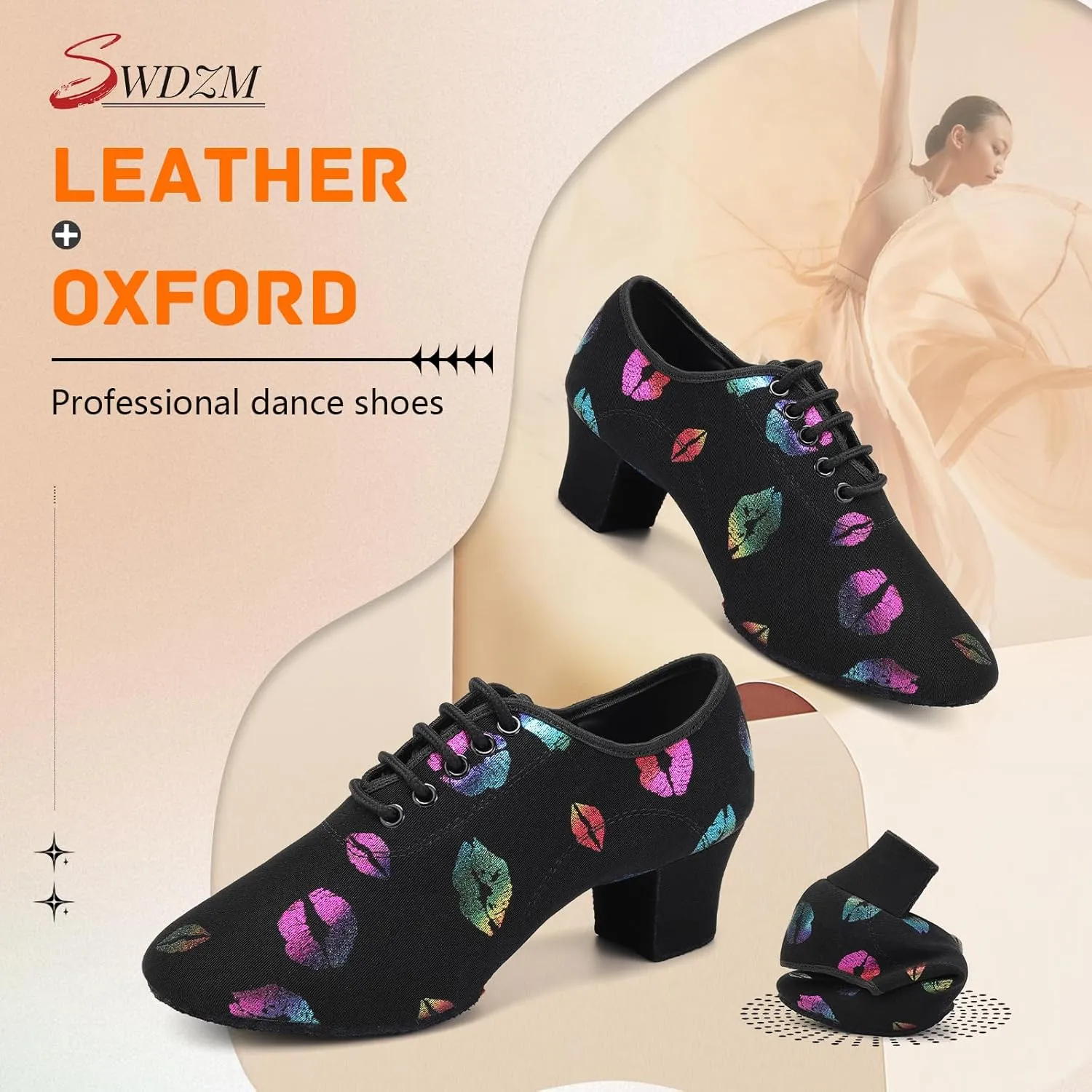SWDZM Men&Women Ballroom Dance Shoes Low Heel Lace up Latin Salsa Practice Dancing Shoes