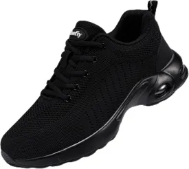 Tinefiy Steel Toe Shoes for Women Lightweight Safety Shoes Air Cushion Comfortable Slip Resistant Indestructible Womens Puncture Proof Work Shoe