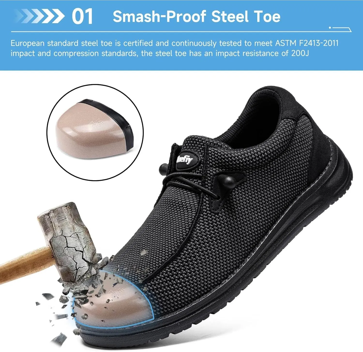 Tinefiy Steel Toe Shoes for Women Lightweight Safety Shoes Air Cushion Comfortable Slip Resistant Indestructible Womens Puncture Proof Work Shoe