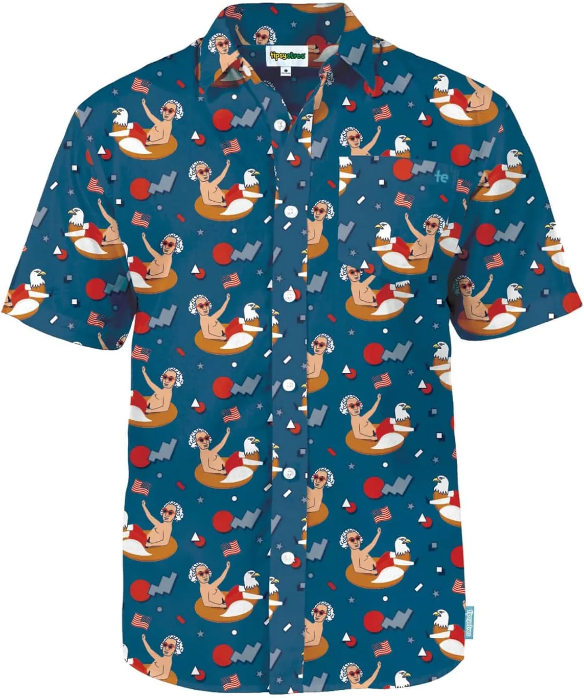 Tipsy Elves Patriotic Shirts for Men - USA Short Sleeve Button Up American Flag Shirts for Men for 4th of July