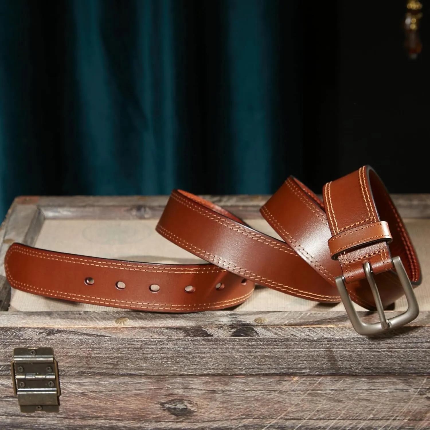 VATAN Men's Genuine Leather Casual Every Day Jeans Belts, Handmade Men Leather Belt with Gift Box