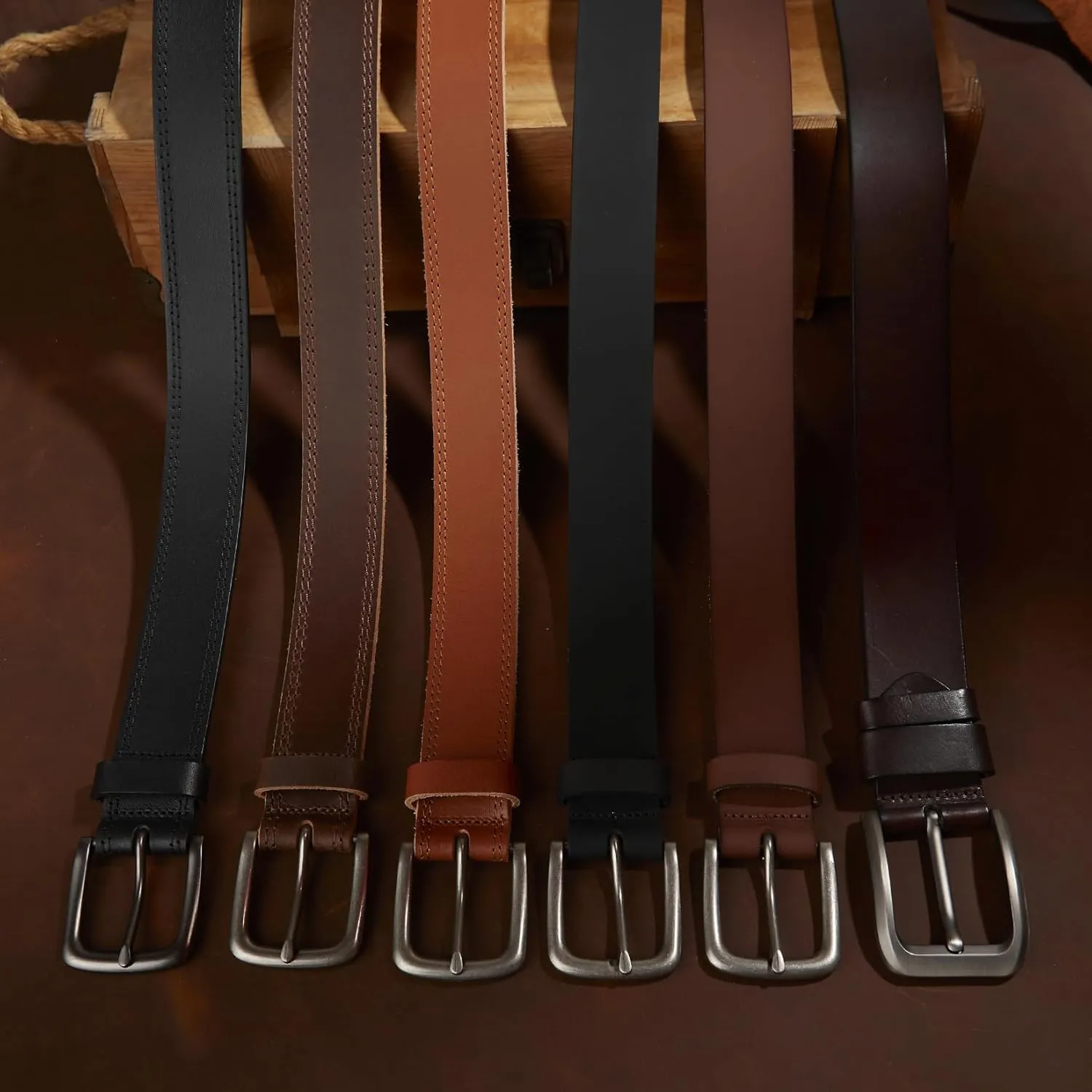 VATAN Men's Genuine Leather Casual Every Day Jeans Belts, Handmade Men Leather Belt with Gift Box