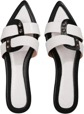 Verdusa Women's Pointed Open Toe Studded Flat Sandal Colo Block Slip On Sandals