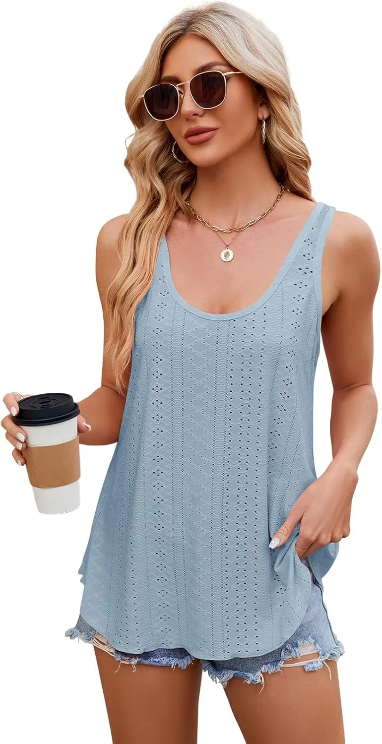 VUTRU Womens Tank Tops Sleeveless Eyelet Loose Casual Summer Flowy Square Neck Beach Vacation Clothes 2025