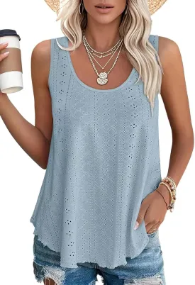 VUTRU Womens Tank Tops Sleeveless Eyelet Loose Casual Summer Flowy Square Neck Beach Vacation Clothes 2025