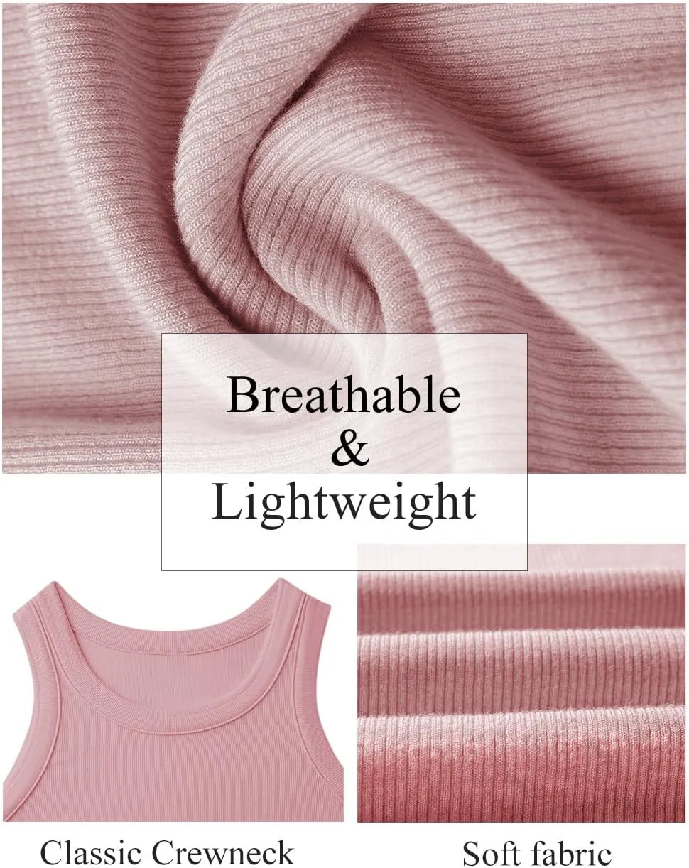 Womens Tank Tops High Neck Sleeveless Ribbed Tank Casual Basic Thick Strap Slim Fitted Racerback Shirts