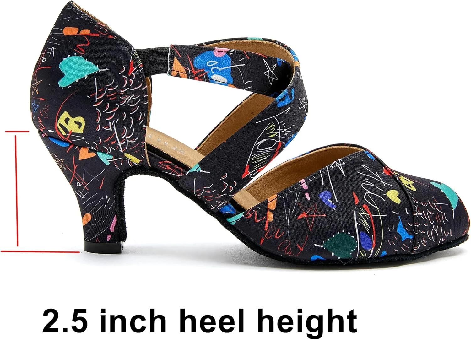 YYTing Women Swing Latin Ballroom Dance Shoes (Closed Toe, Suede Sole, Elastic Closure) 2.5 inch Heel YT28